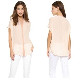 VINCE Rosetan Contrast Placket 100% Silk Blouse